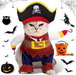 Caribbean Style Pirate Costume for Small to Medium Dogs and Cats - Adorable Halloween and Christmas Party Apparel with Hat