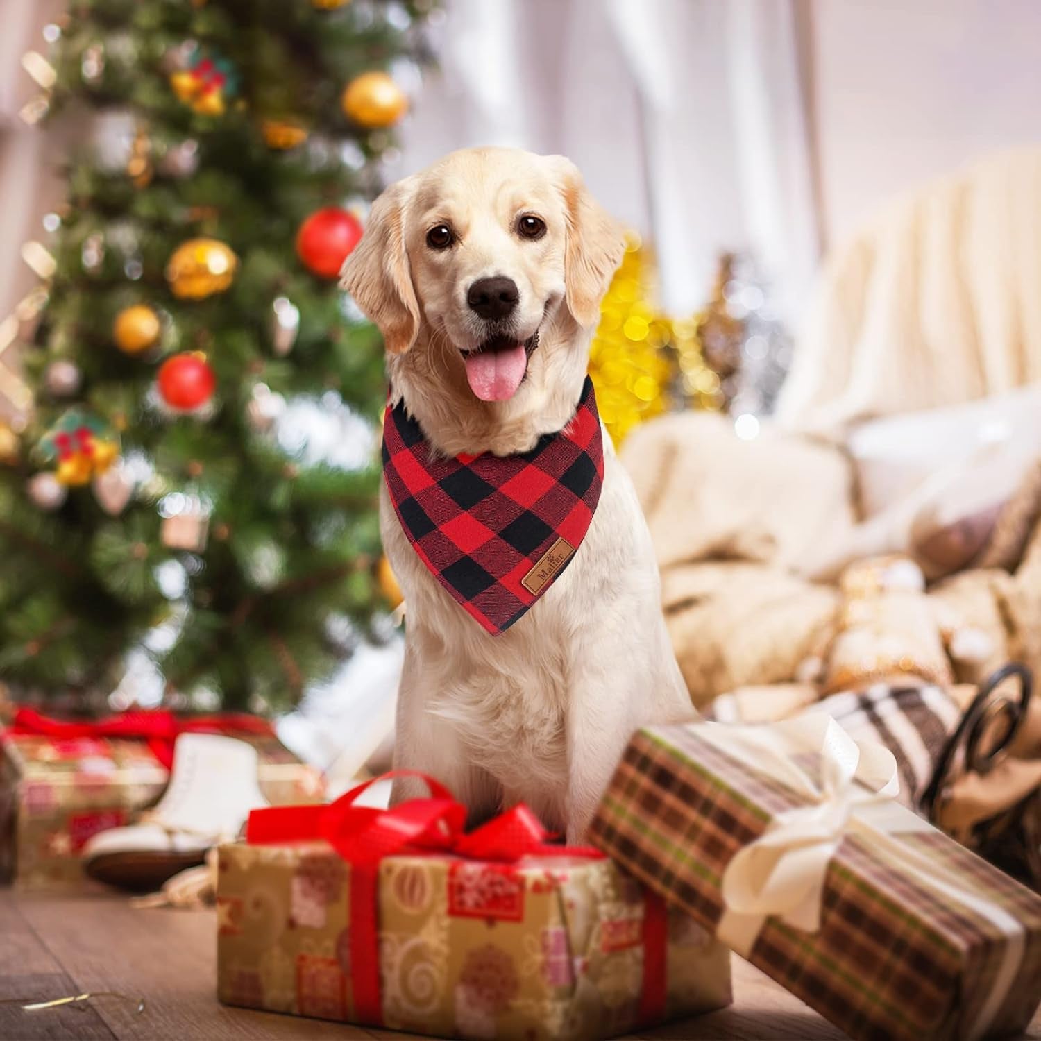 Holiday Dog Bandana Set - 2 Pack Classic Plaid Triangle Bibs for Christmas and Thanksgiving - Fall Pet Costume Accessories for Small, Medium, and Large Dogs and Cats