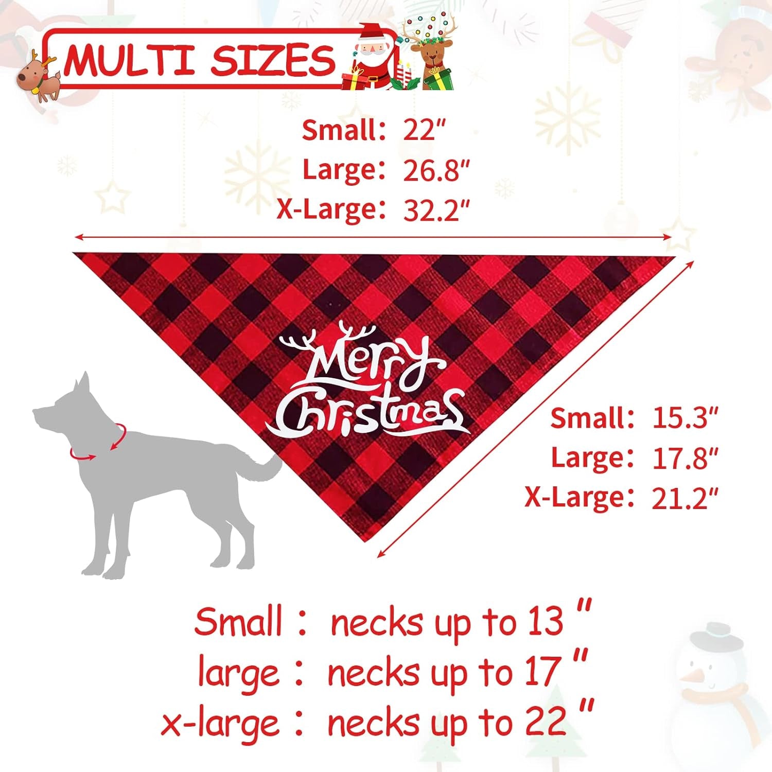 2-Pack Christmas Buffalo Plaid Dog Bandanas - Triangle Bibs and Kerchief Set for Small, Medium, and Large Dogs and Cats