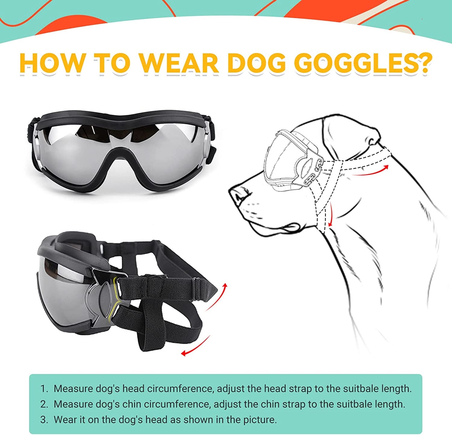 Large Dog Goggles - Eye Protection Sunglasses for Medium to Large Breeds, Windproof Design for Riding, Biking, and Driving, Black