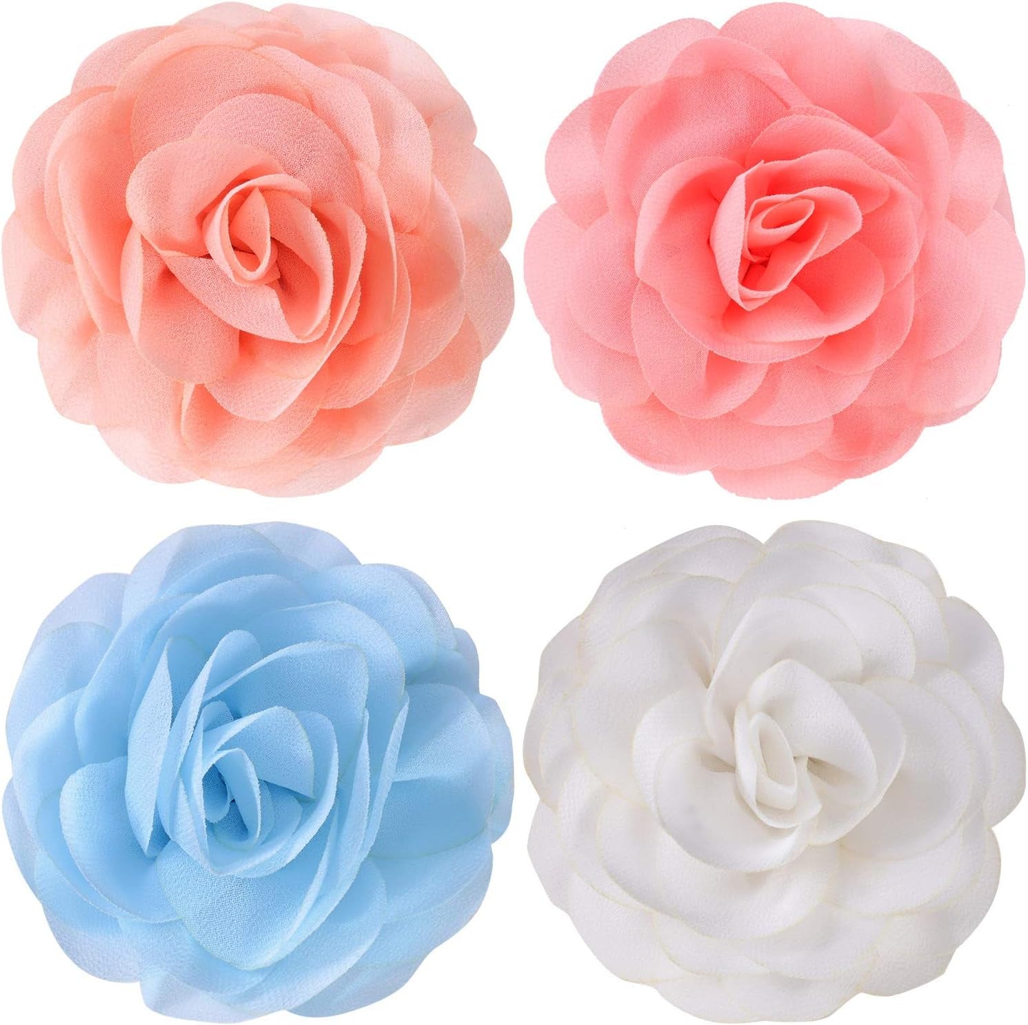 4-Piece Multicolored Dog Flower Bow Collar Set for Pets - Includes Charms and Grooming Accessories (White, Peach Pink, Sky Blue, Flesh Pink)