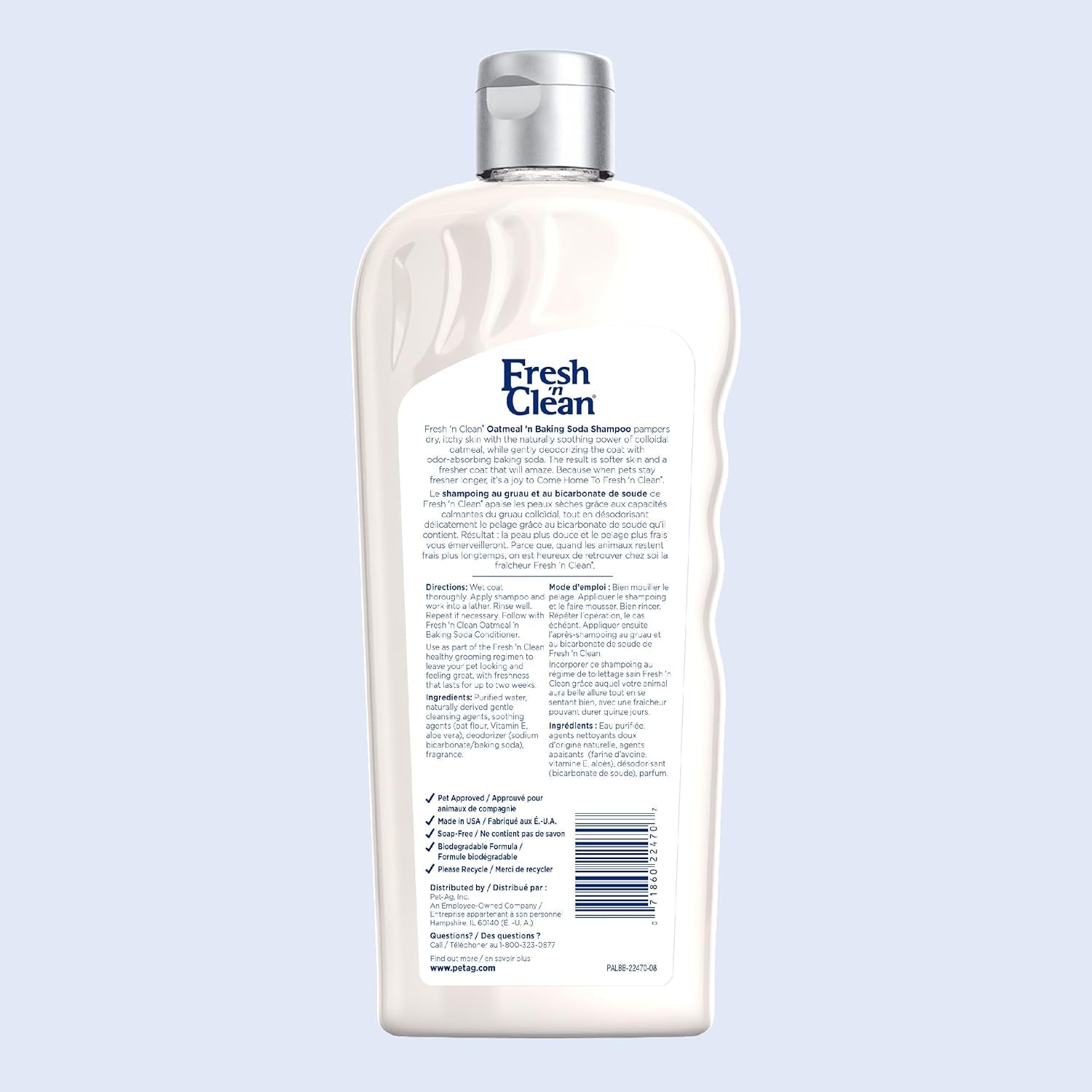 Pet-Ag Fresh 'N Clean Oatmeal and Baking Soda Shampoo with Tropical Fresh Scent - 18 Oz - Nourishes Dry, Itchy, and Sensitive Skin with Vitamin E and Aloe - Strengthens and Repairs Coats - Soap-Free Formula