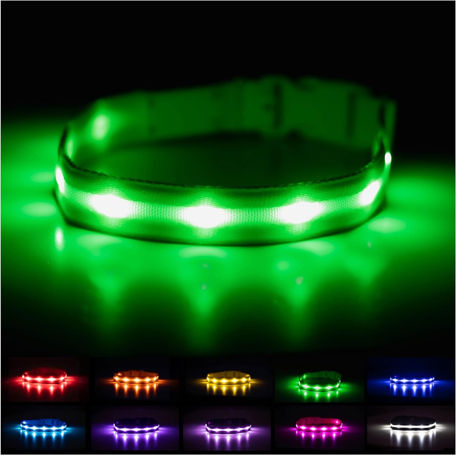 LED Dog Collar - Original Brightest Light-Up Design with 1,000 Feet Visibility - USB Rechargeable and Waterproof - Ideal for Night Walking - USA Brand