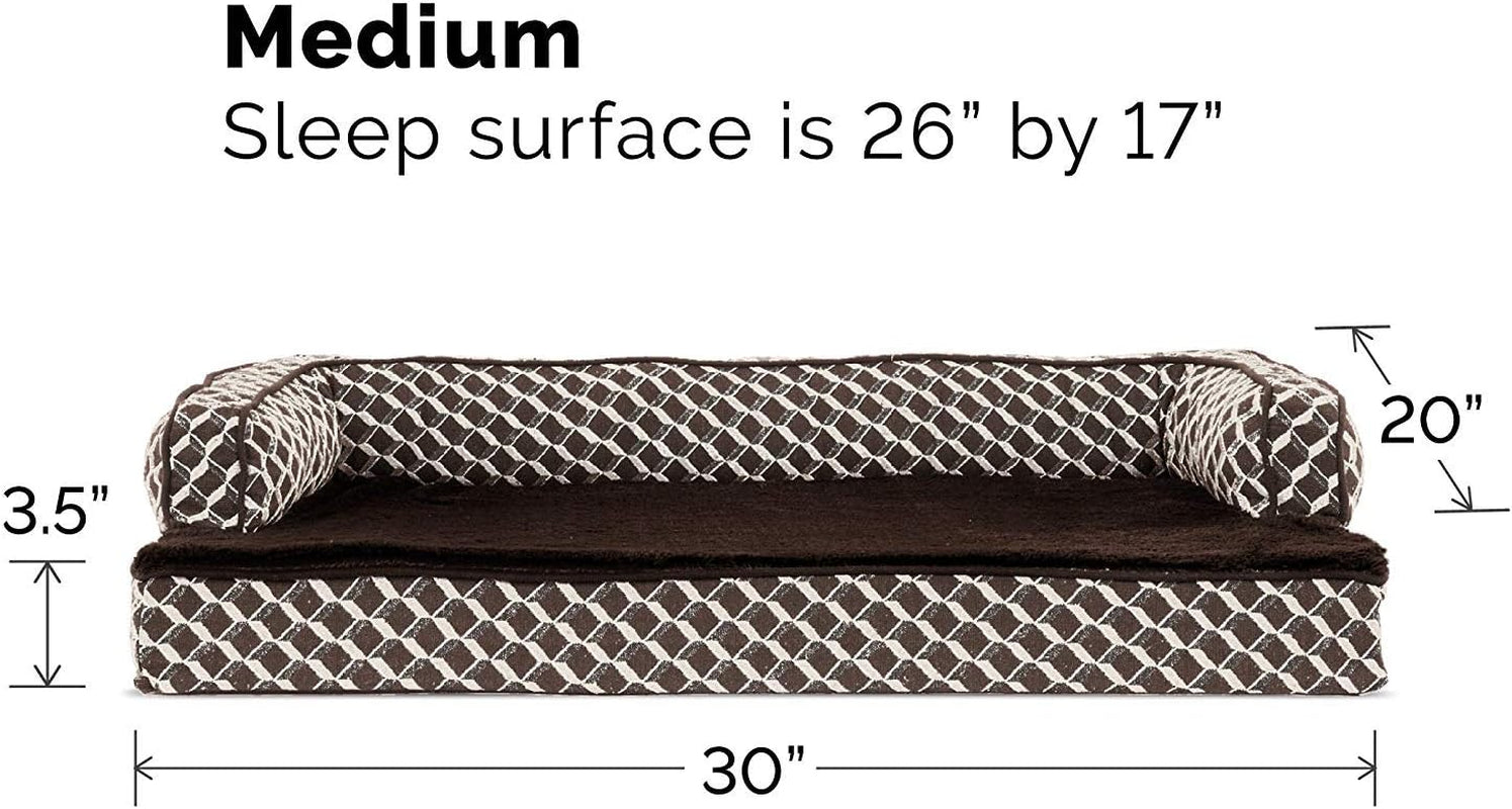 Orthopedic Dog Bed for Small to Medium Dogs with Removable Bolsters and Washable Cover, Supports Dogs up to 35 lbs - Plush Woven Couch Sofa in Diamond Brown, Medium Size