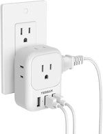 USB Charger Block with 3 USB Ports and 4-Outlet Splitter - Multi-Plug Wall Adapter for Travel, Office, and Dorm Use