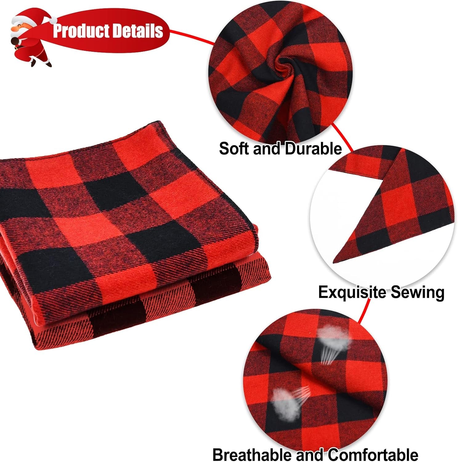 2-Pack Dog Christmas Bandanas - Classic Buffalo Red Plaid Triangle Bibs for Small to Extra Large Dogs and Cats