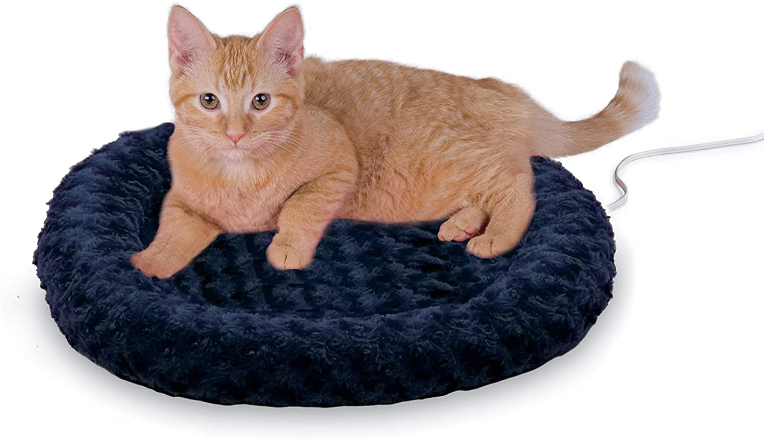 Thermo-Kitty Fashion Splash Indoor Heated Cat Bed - Removable Waterproof Heater for Dogs and Cats, Small 18-Inch Round, Blue