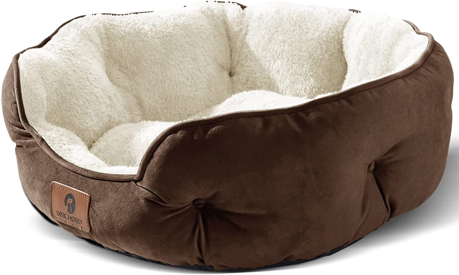 20-Inch Small Dog and Cat Bed - Extra Soft, Machine Washable, Anti-Slip, and Water-Resistant Oxford Base, Brown