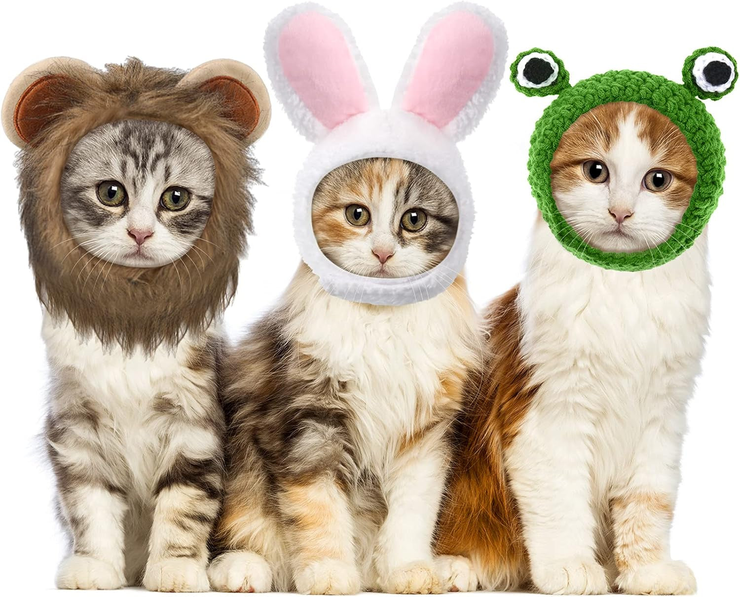 3-Piece Adjustable Cat Costume Set with Bunny Ears - Pet Headwear for Kittens and Dogs, Ideal for Halloween Parties and Themed Celebrations