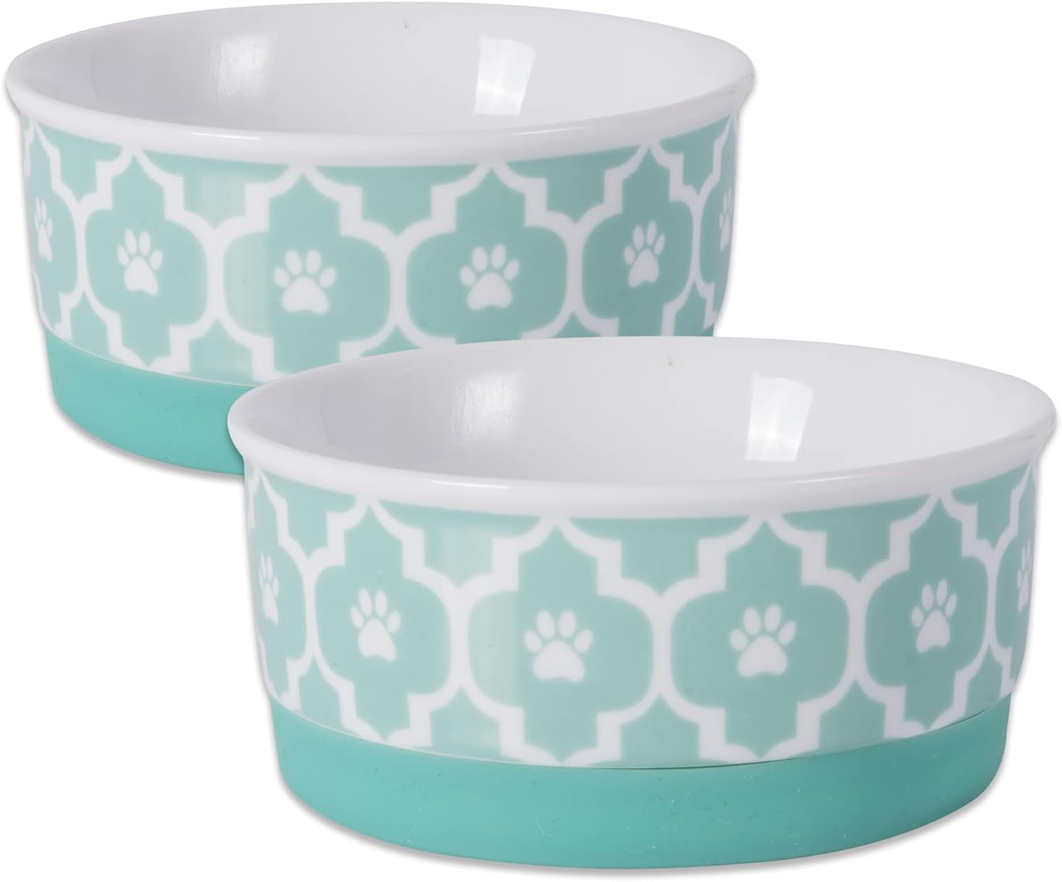 Lattice Pet Bowl Set, Non-Slip Silicone Ring for Secure Feeding, Microwave & Dishwasher Safe, Small Size 4.25" x 2", Gray, Pack of 2