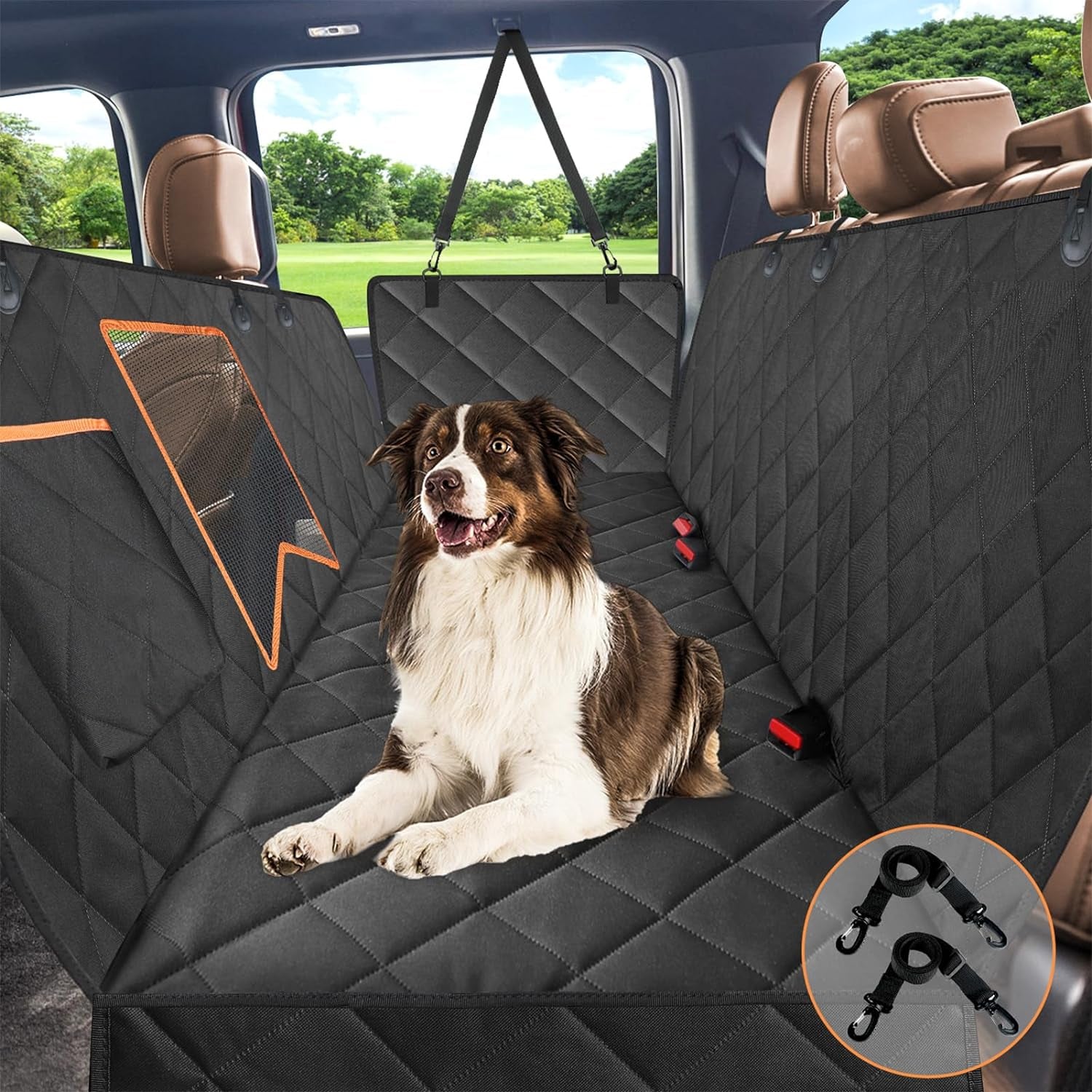 Heavy-Duty Waterproof Dog Car Seat Cover with Hammock Design and Mesh Window for Back Seat Protection in Cars, Trucks, and SUVs