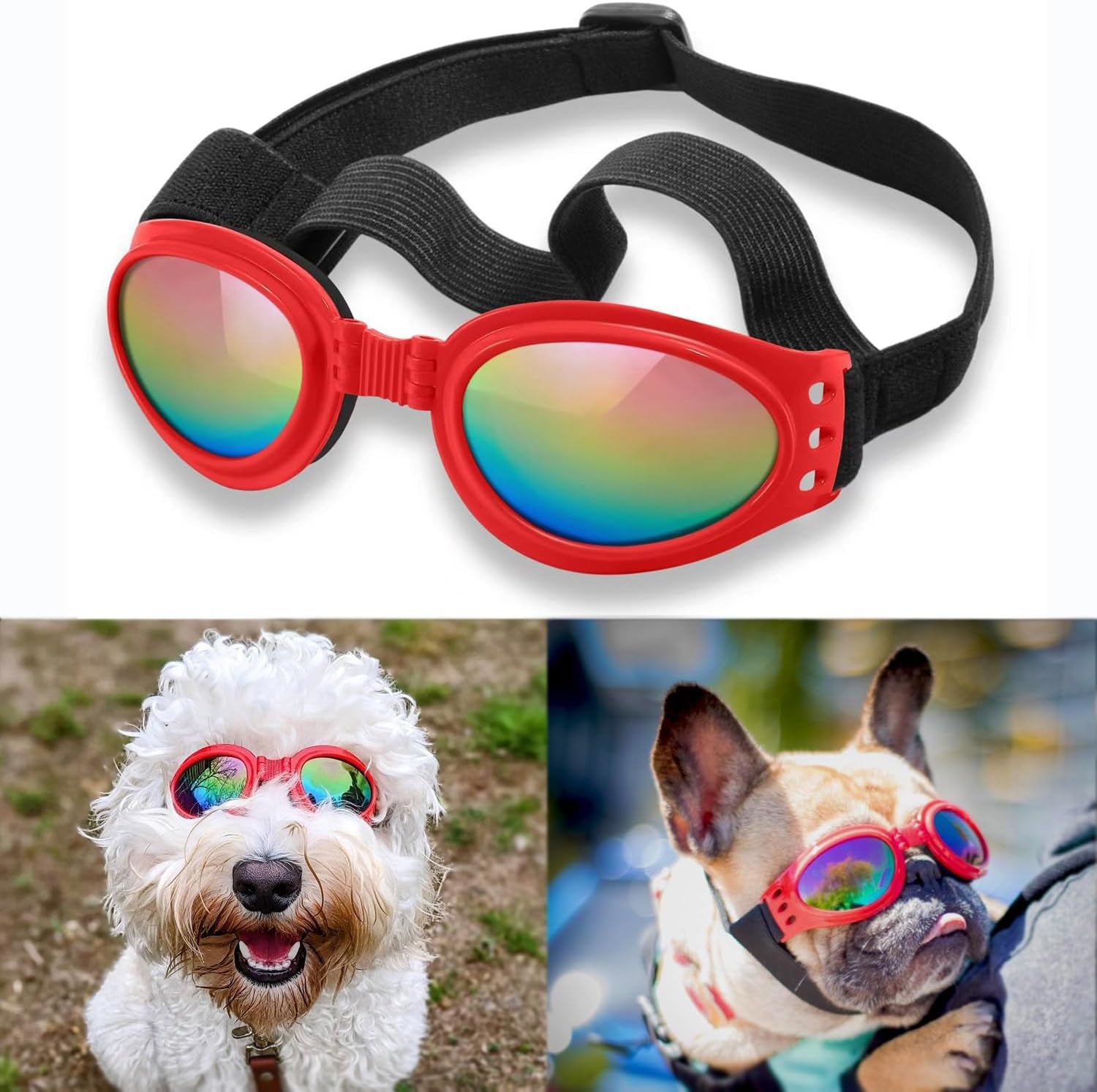 Dog Sunglasses - Protective Goggles for Medium to Large Breeds, Adjustable Strap for Outdoor Activities, Black