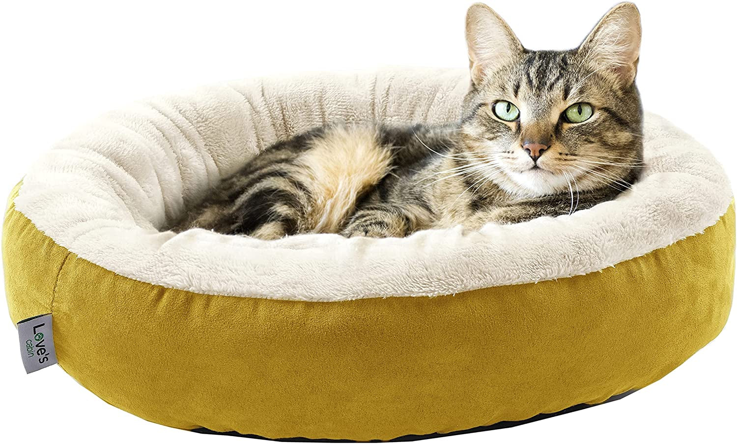 Round Donut Pet Cushion Bed - 20 Inch Cat and Small Dog Bed with Anti-Slip, Water-Resistant Bottom, Super Soft Durable Fabric, Washable Luxury Design in Brown