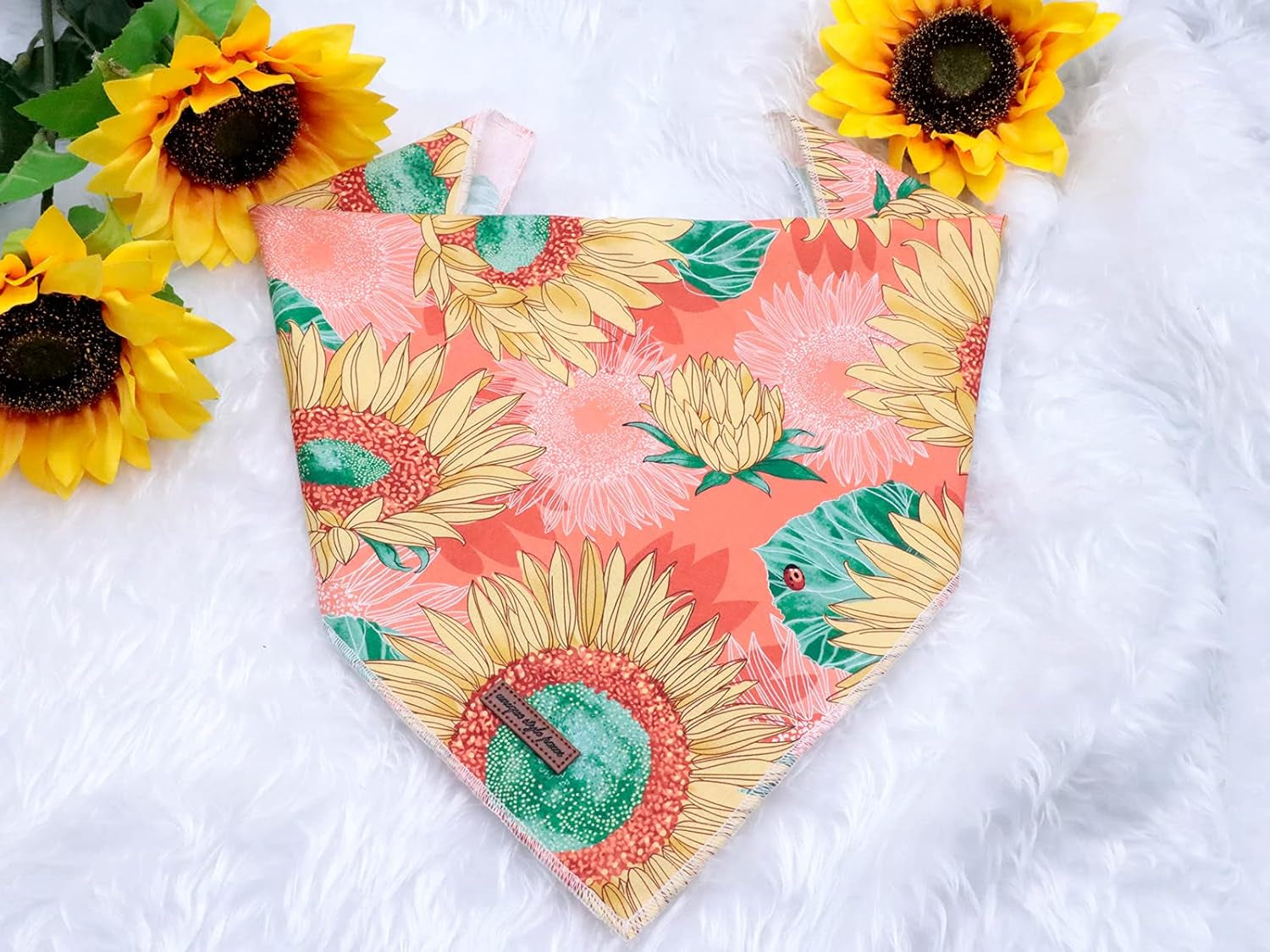 Sunflower Print Dog Bandana - Washable Adjustable Square Scarf for Small, Medium, and Large Dogs