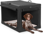 24-Inch Portable Soft Dog Crate - Lightweight, Sturdy, and Comfortable with Thick Mat for Home and Travel, Black