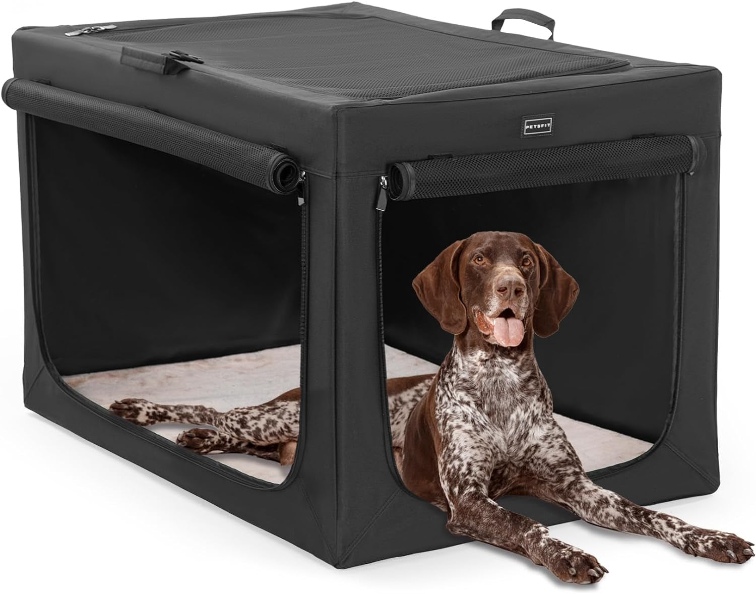 24-Inch Portable Soft Dog Crate - Lightweight, Sturdy, and Comfortable with Thick Mat for Home and Travel, Black