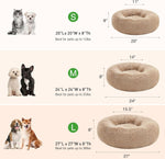 20-Inch Indoor Cat Bed - Machine Washable, Waterproof Base - Taupe Fluffy Calming Cushion for Joint Relief and Enhanced Sleep