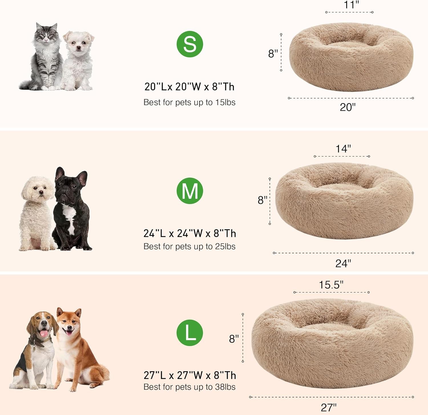 20-Inch Indoor Cat Bed - Machine Washable, Waterproof Base - Taupe Fluffy Calming Cushion for Joint Relief and Enhanced Sleep