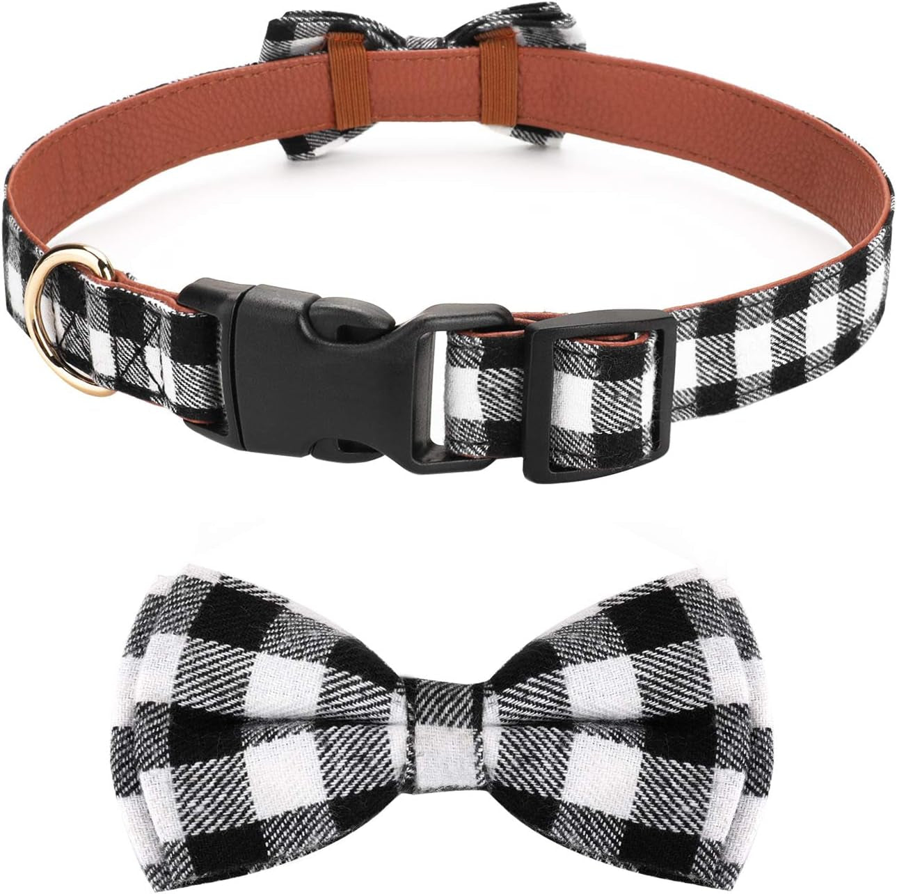 Adjustable Light Plaid Dog Bow Tie Collar for Pets - Soft and Comfortable Design (Small, Black)