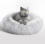 20-Inch Indoor Cat Bed - Machine Washable, Waterproof Base - Taupe Fluffy Calming Cushion for Joint Relief and Enhanced Sleep