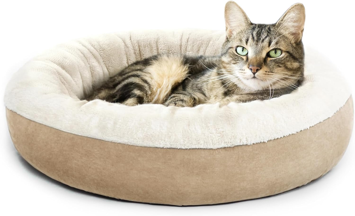 Round Donut Pet Cushion Bed - 20 Inch Cat and Small Dog Bed with Anti-Slip, Water-Resistant Bottom, Super Soft Durable Fabric, Washable Luxury Design in Brown