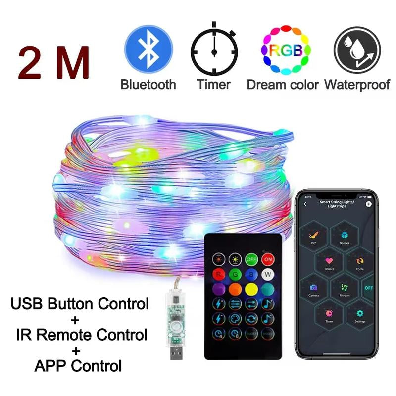 Dreamcolor RGB LED Strip Bluetooth Smart String Fairy Lights for Party Curtain Room - Waterproof