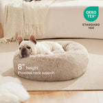 20-Inch Indoor Cat Bed - Machine Washable, Waterproof Base - Taupe Fluffy Calming Cushion for Joint Relief and Enhanced Sleep