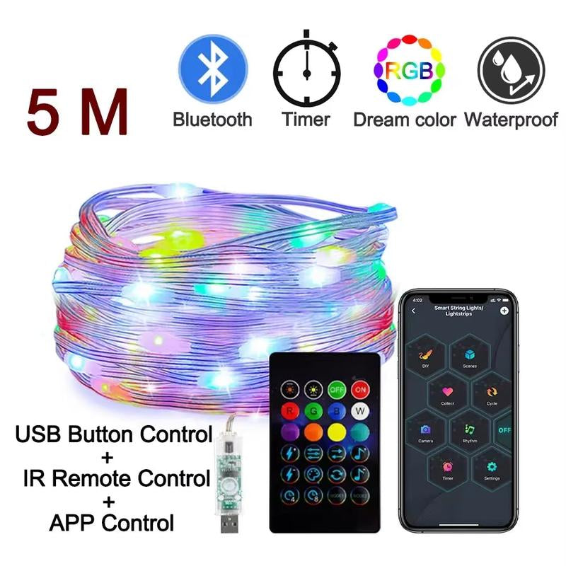 Dreamcolor RGB LED Strip Bluetooth Smart String Fairy Lights for Party Curtain Room - Waterproof