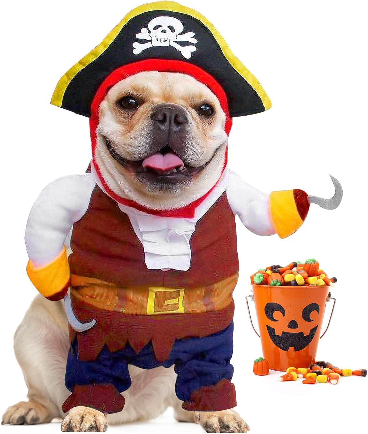 Caribbean Style Pirate Costume for Small to Medium Dogs and Cats - Adorable Halloween and Christmas Party Apparel with Hat