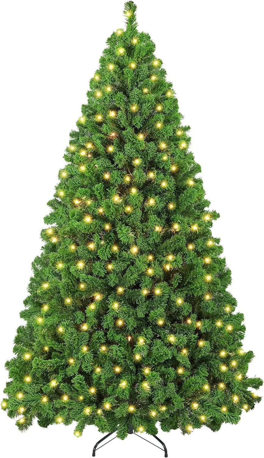 4.5Ft Pre-Lit Snow Flocked Artificial Christmas Tree with 150 Incandescent Warm White Lights and 340 Branch Tips, Includes Foldable Stand, Green & White