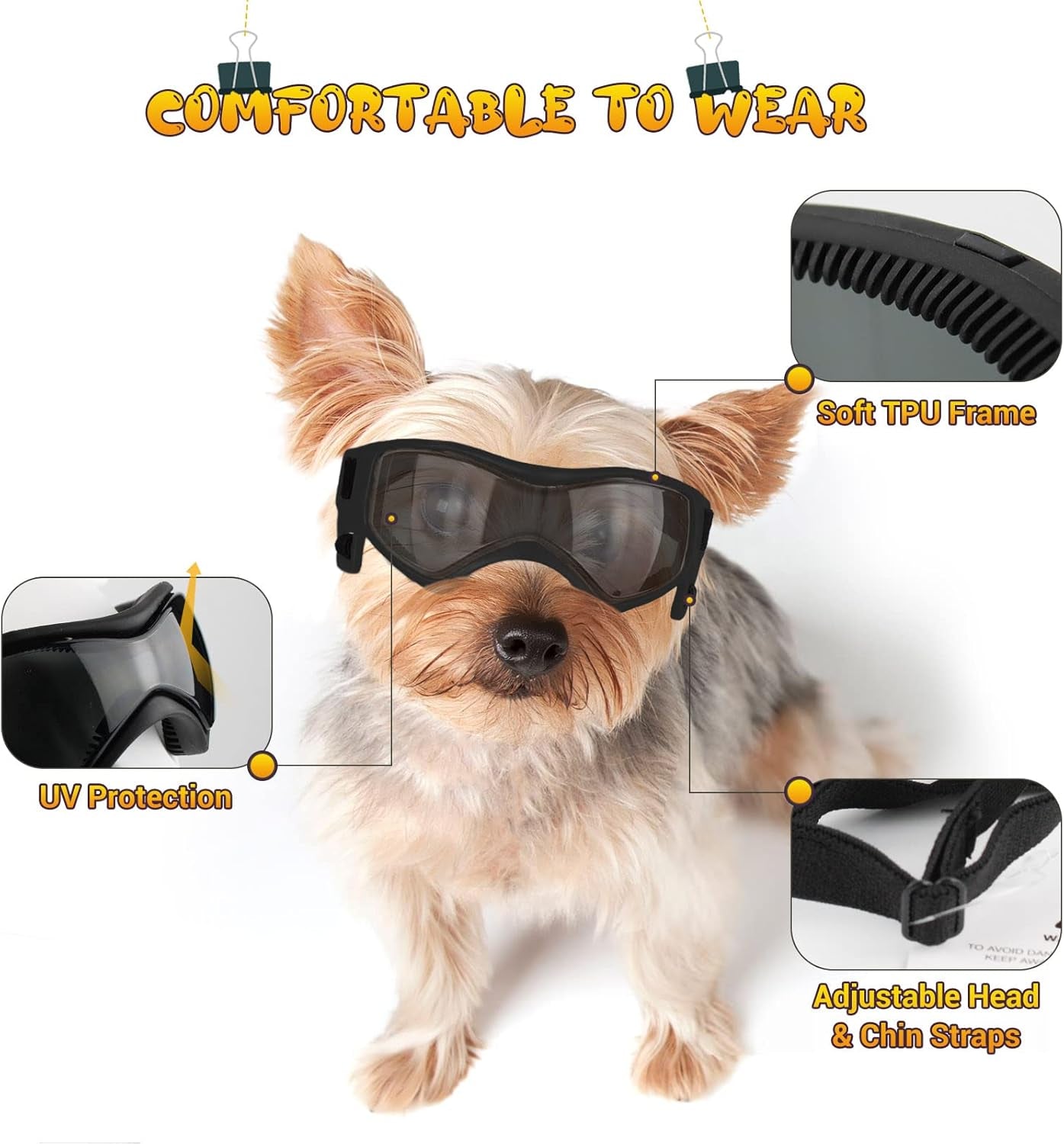 UV Protection Dog Goggles for Small to Medium Breeds - Outdoor Riding and Driving Sunglasses in Black