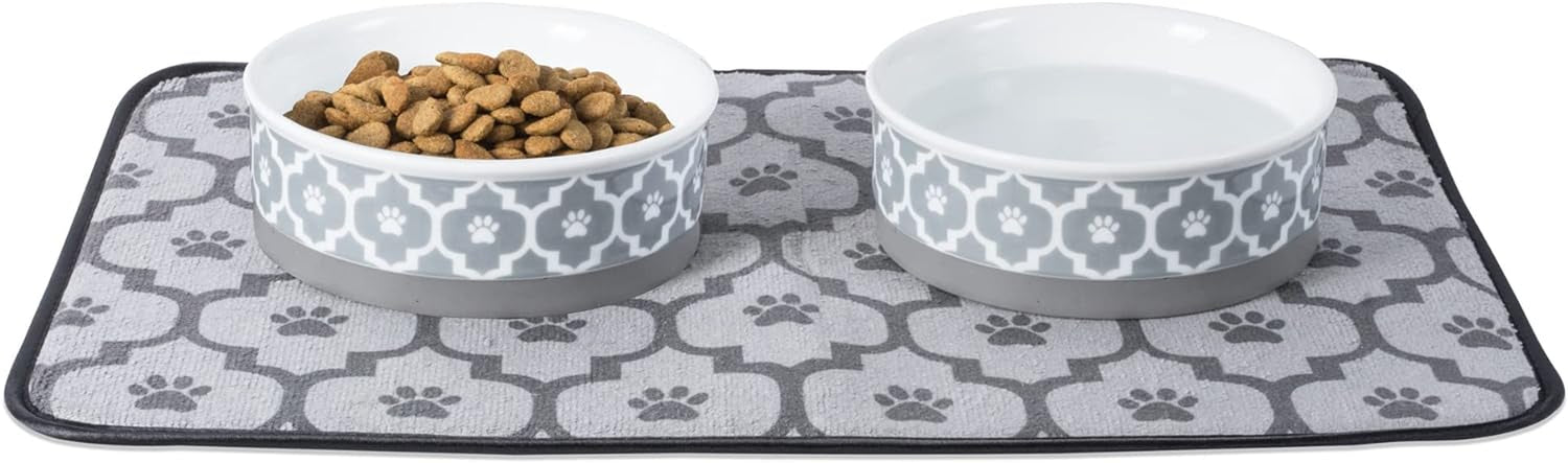 Lattice Pet Bowl Set, Non-Slip Silicone Ring for Secure Feeding, Microwave & Dishwasher Safe, Small Size 4.25" x 2", Gray, Pack of 2