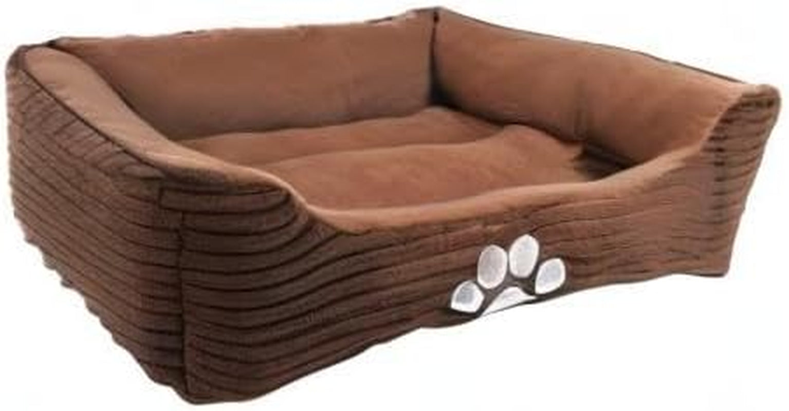 HCT REC-005 Reversible Rectangle Pet Bed with Dog Paw Print Design, Coffee, by , 25 x 21 Inches