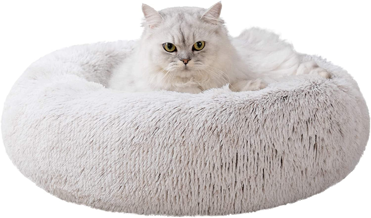 20-Inch Indoor Cat Bed - Machine Washable, Waterproof Base - Taupe Fluffy Calming Cushion for Joint Relief and Enhanced Sleep