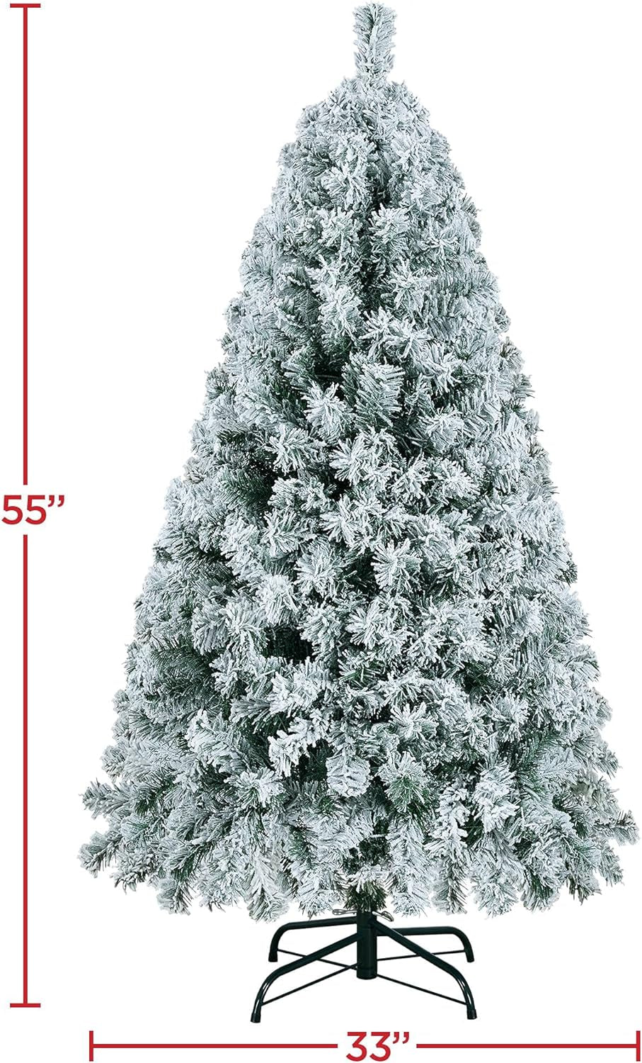 4.5Ft Pre-Lit Snow Flocked Artificial Christmas Tree with 150 Incandescent Warm White Lights and 340 Branch Tips, Includes Foldable Stand, Green & White