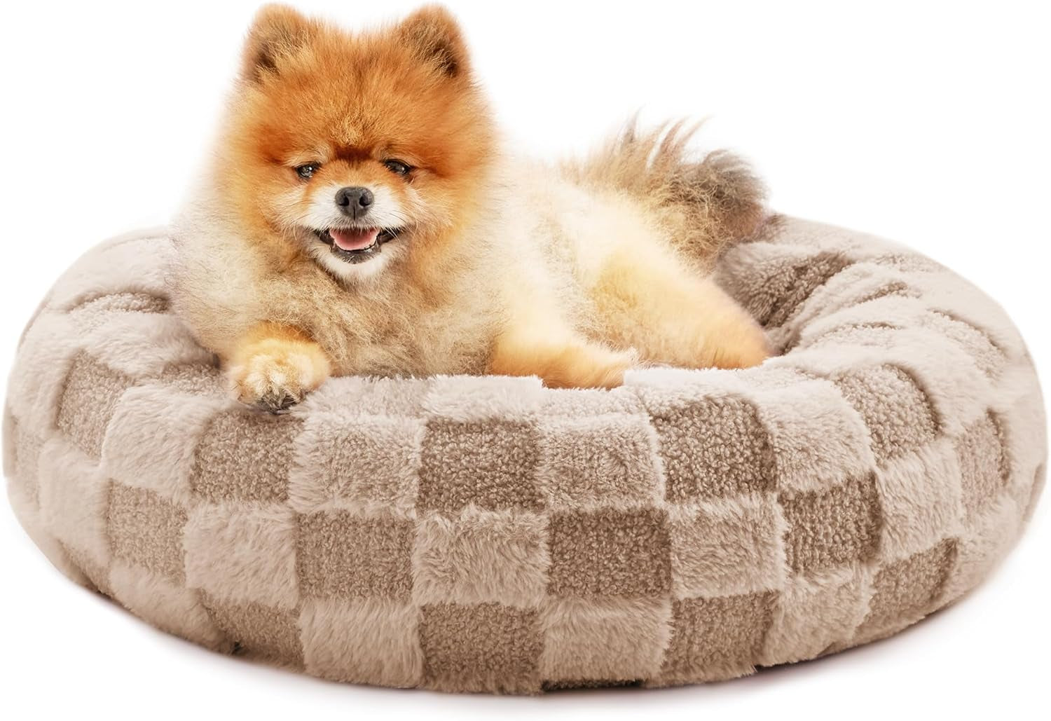 Round Donut Pet Cushion Bed - 20 Inch Cat and Small Dog Bed with Anti-Slip, Water-Resistant Bottom, Super Soft Durable Fabric, Washable Luxury Design in Brown