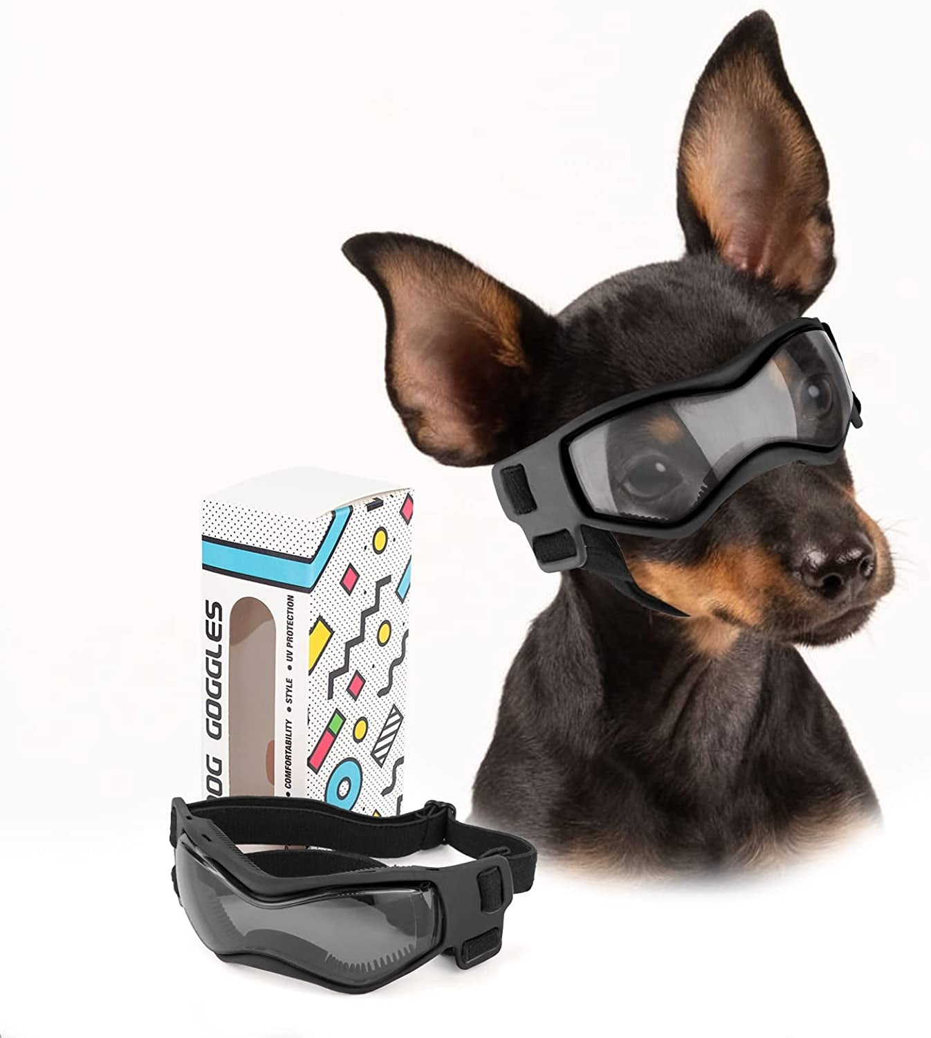 UV Protection Dog Goggles for Small to Medium Breeds - Outdoor Riding and Driving Sunglasses in Black