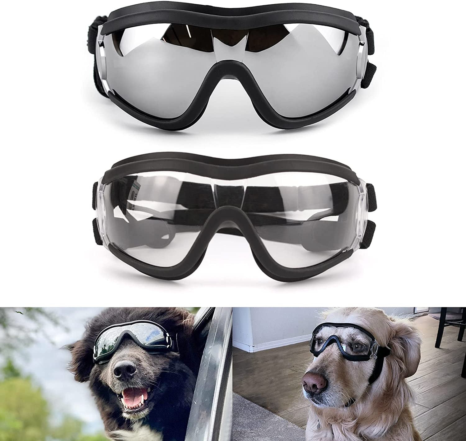 Large Dog Goggles - Eye Protection Sunglasses for Medium to Large Breeds, Windproof Design for Riding, Biking, and Driving, Black