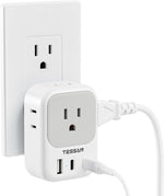 USB Charger Block with 3 USB Ports and 4-Outlet Splitter - Multi-Plug Wall Adapter for Travel, Office, and Dorm Use