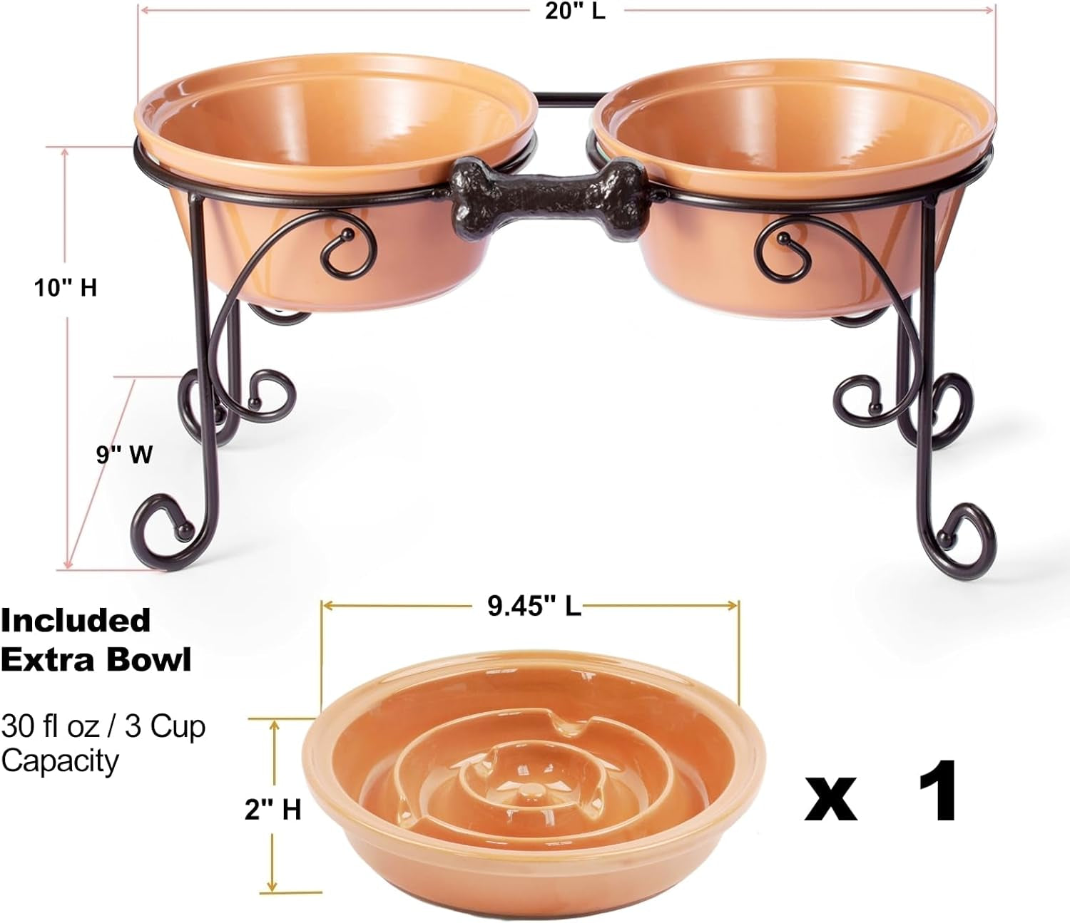 Elevated Pet Feeding Station with Large Ceramic Bowls for Medium to Large Dogs (Almond)