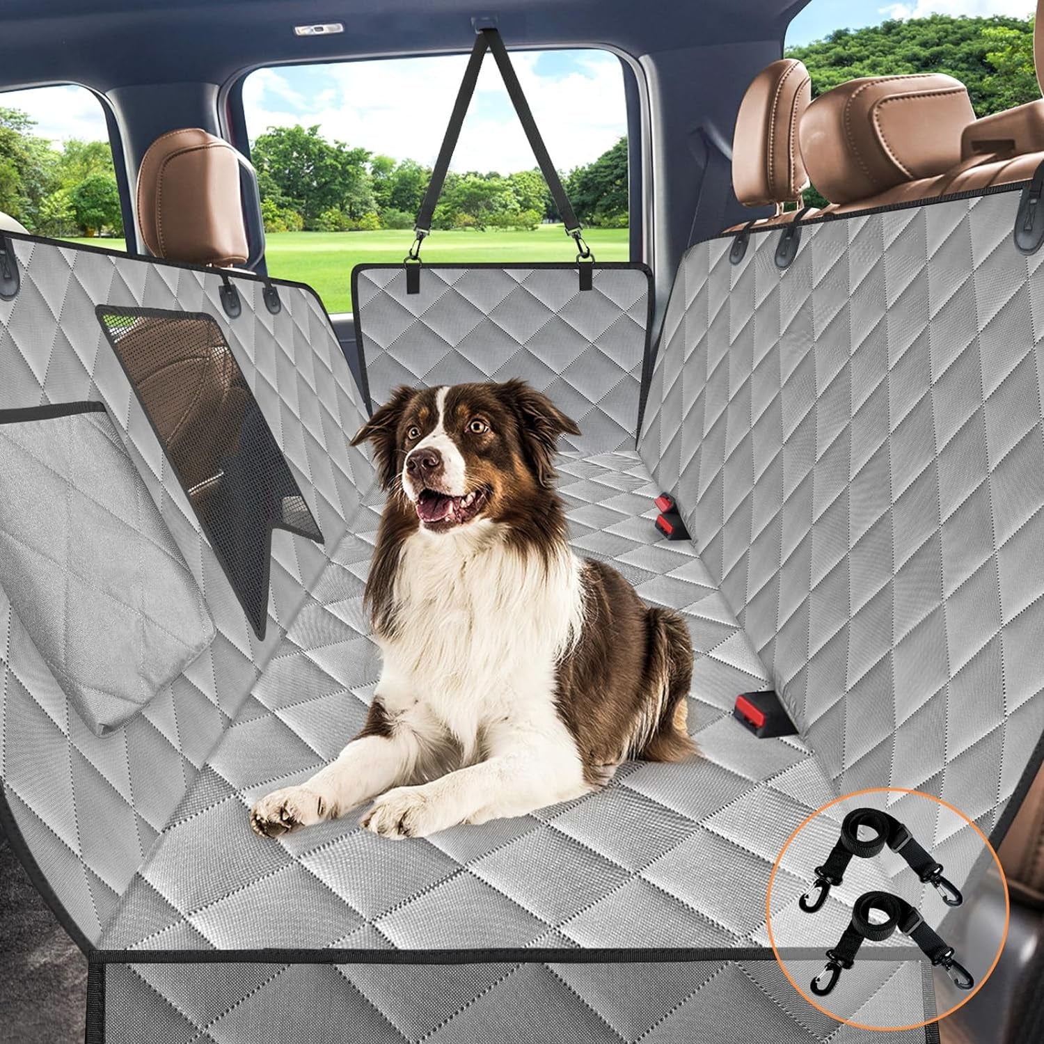 Heavy-Duty Waterproof Dog Car Seat Cover with Hammock Design and Mesh Window for Back Seat Protection in Cars, Trucks, and SUVs