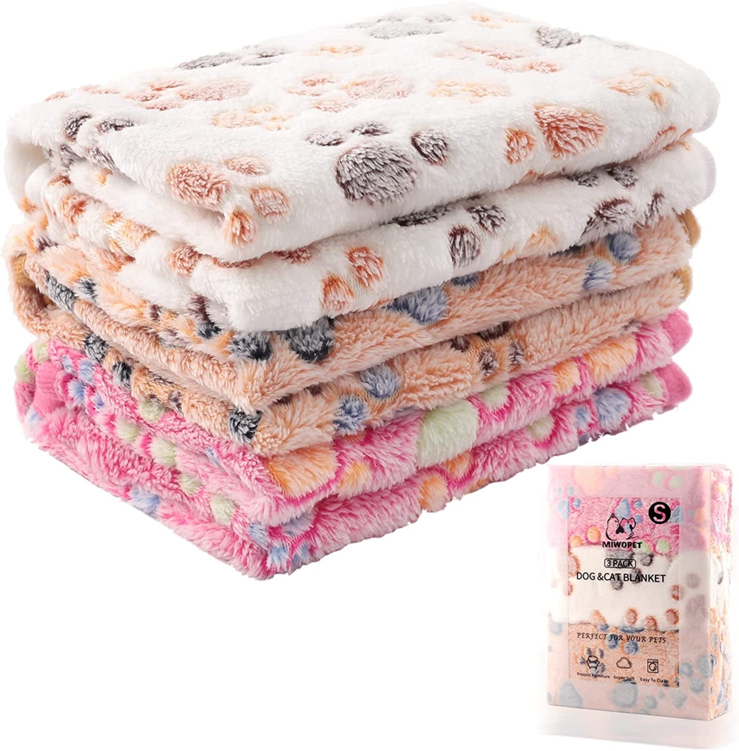 3-Pack Soft and Warm Fleece Flannel Pet Blankets for Dogs and Cats - Ideal Throw for Puppies, Small, Medium, and Large Dogs (Medium Size)