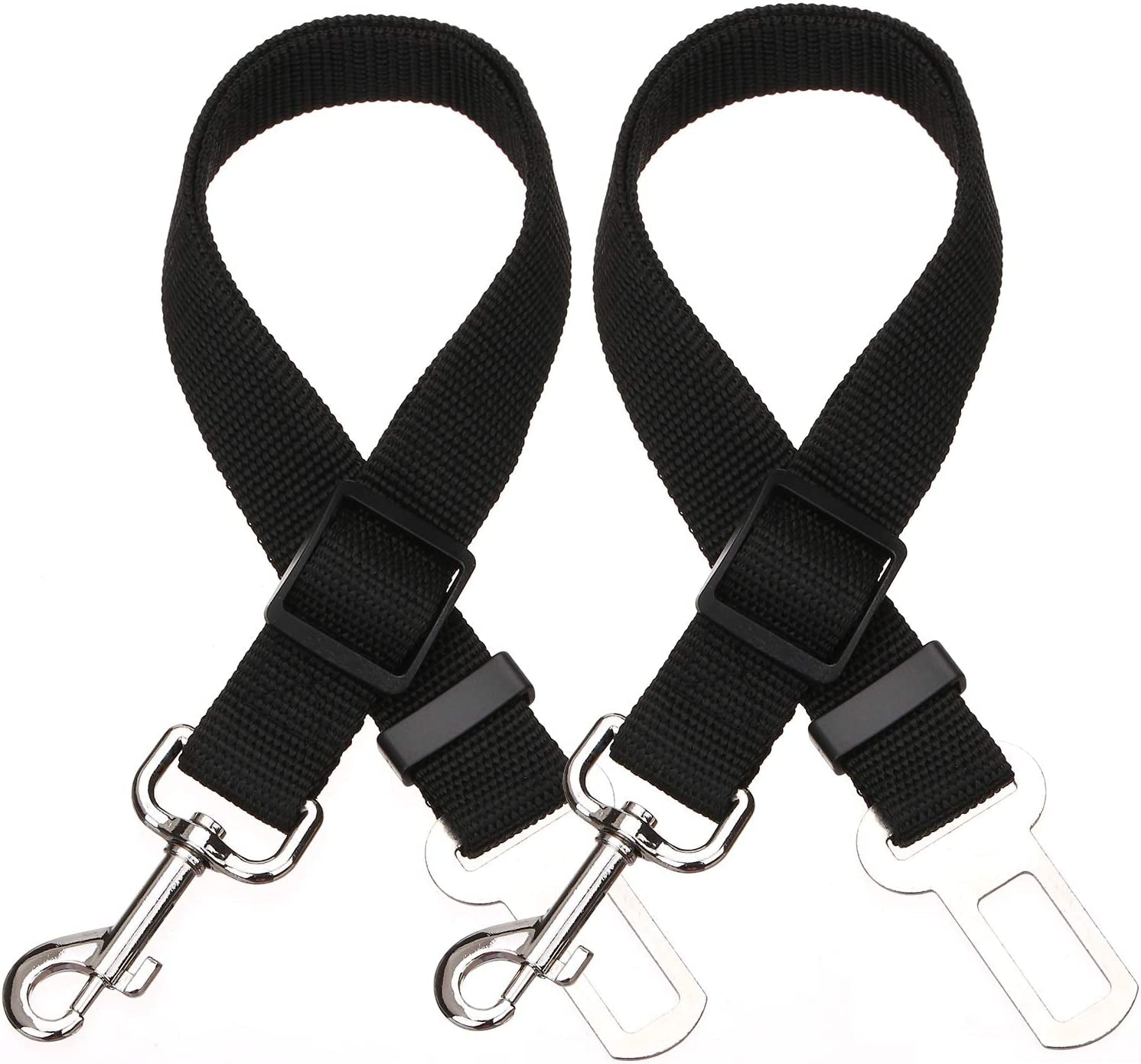 Adjustable Length Pet Seat Belt for Dogs and Cats - 2 Pack (Black and Pink)