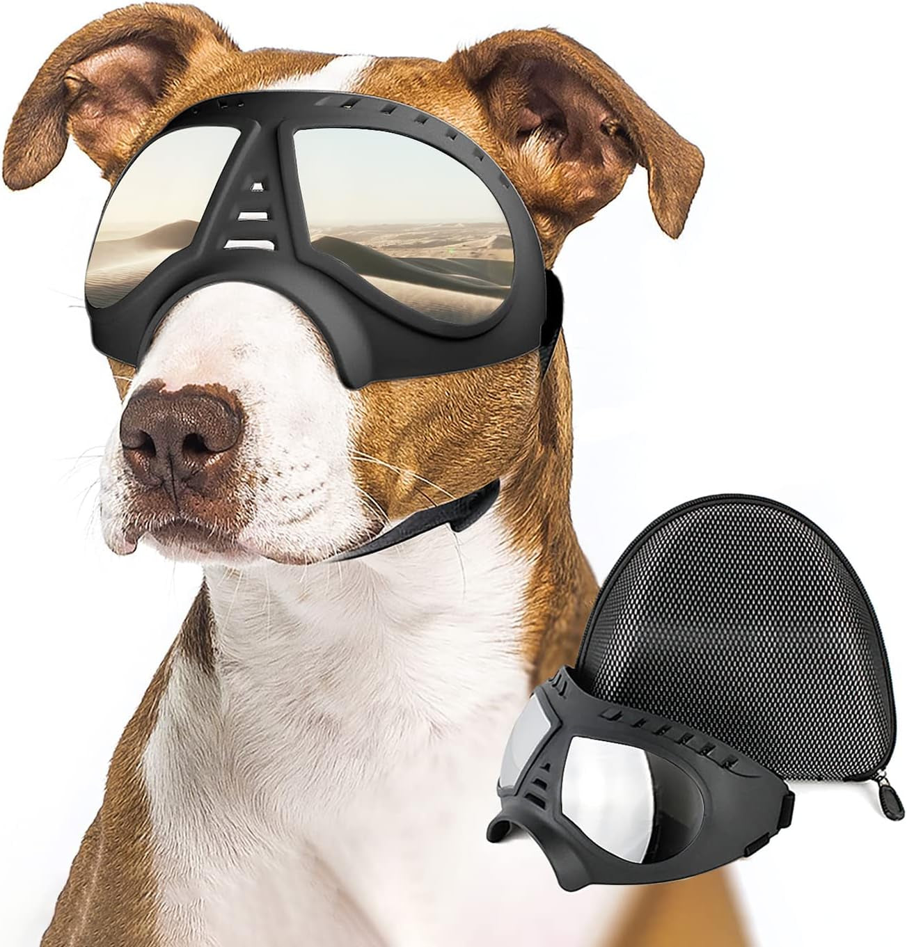 Dog Goggles for Small to Medium Breeds - UV Protection, Anti-Fog, Windproof, and Snowproof Sunglasses with Soft Frame in Black