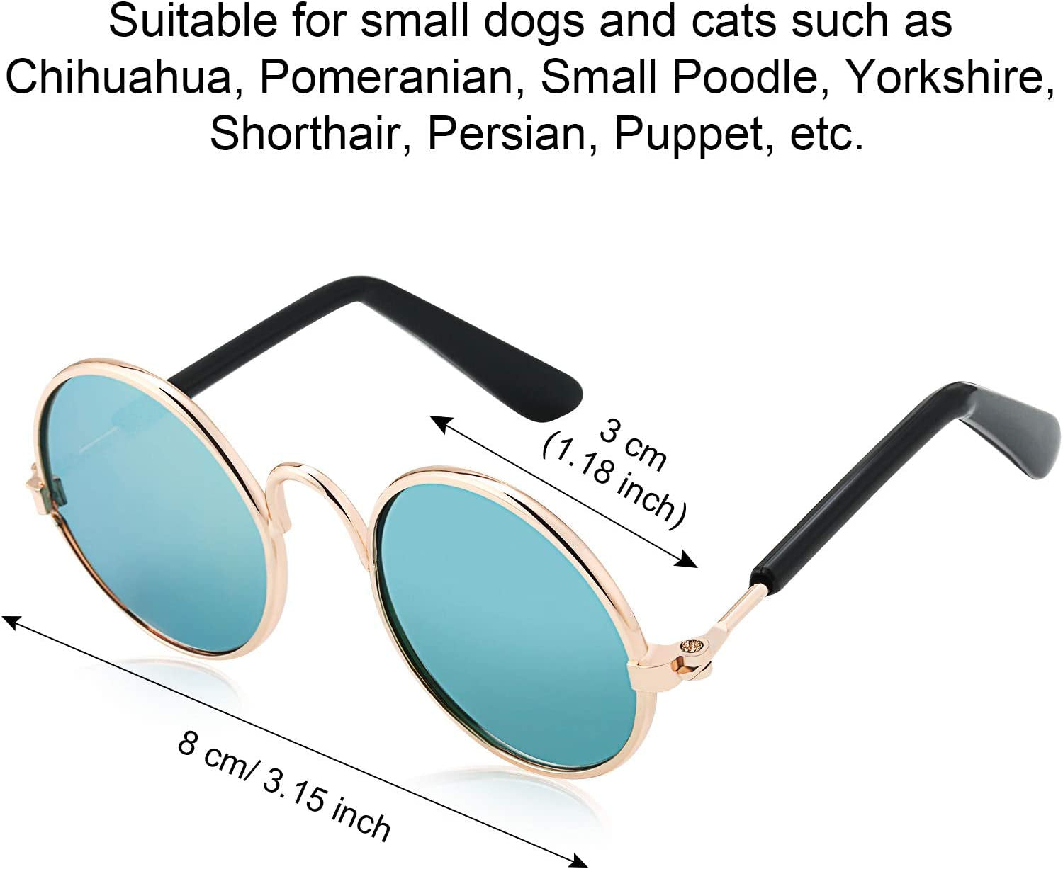 6-Piece Set of Retro Circular Sunglasses for Cats and Small Dogs - Pomeranian Eyewear Accessories for Cosplay and Photography in Black and Reflective Colors