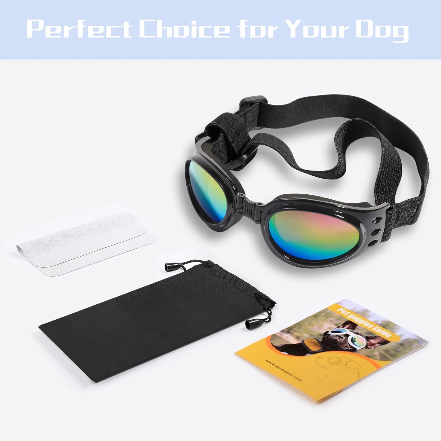 Dog Sunglasses - Protective Goggles for Medium to Large Breeds, Adjustable Strap for Outdoor Activities, Black