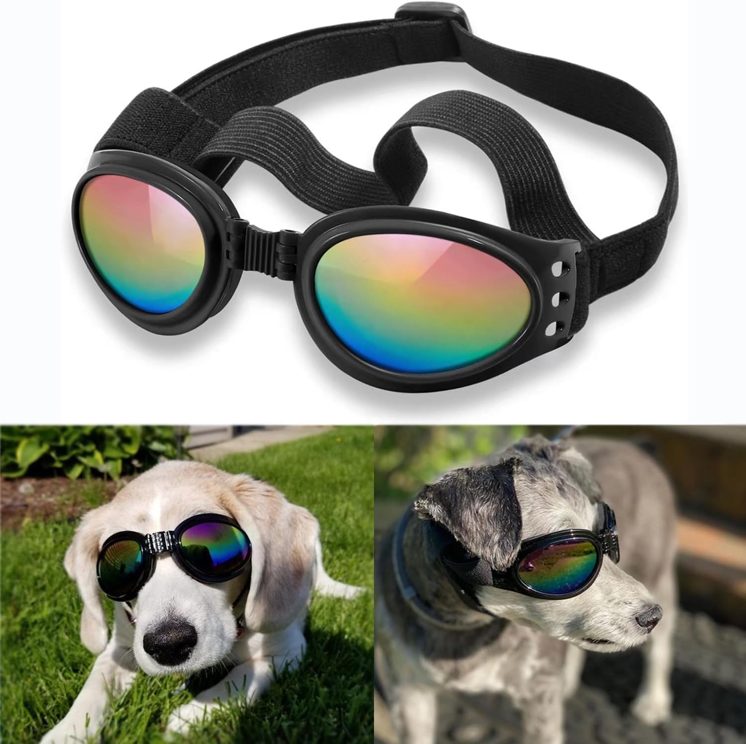 Dog Sunglasses - Protective Goggles for Medium to Large Breeds, Adjustable Strap for Outdoor Activities, Black