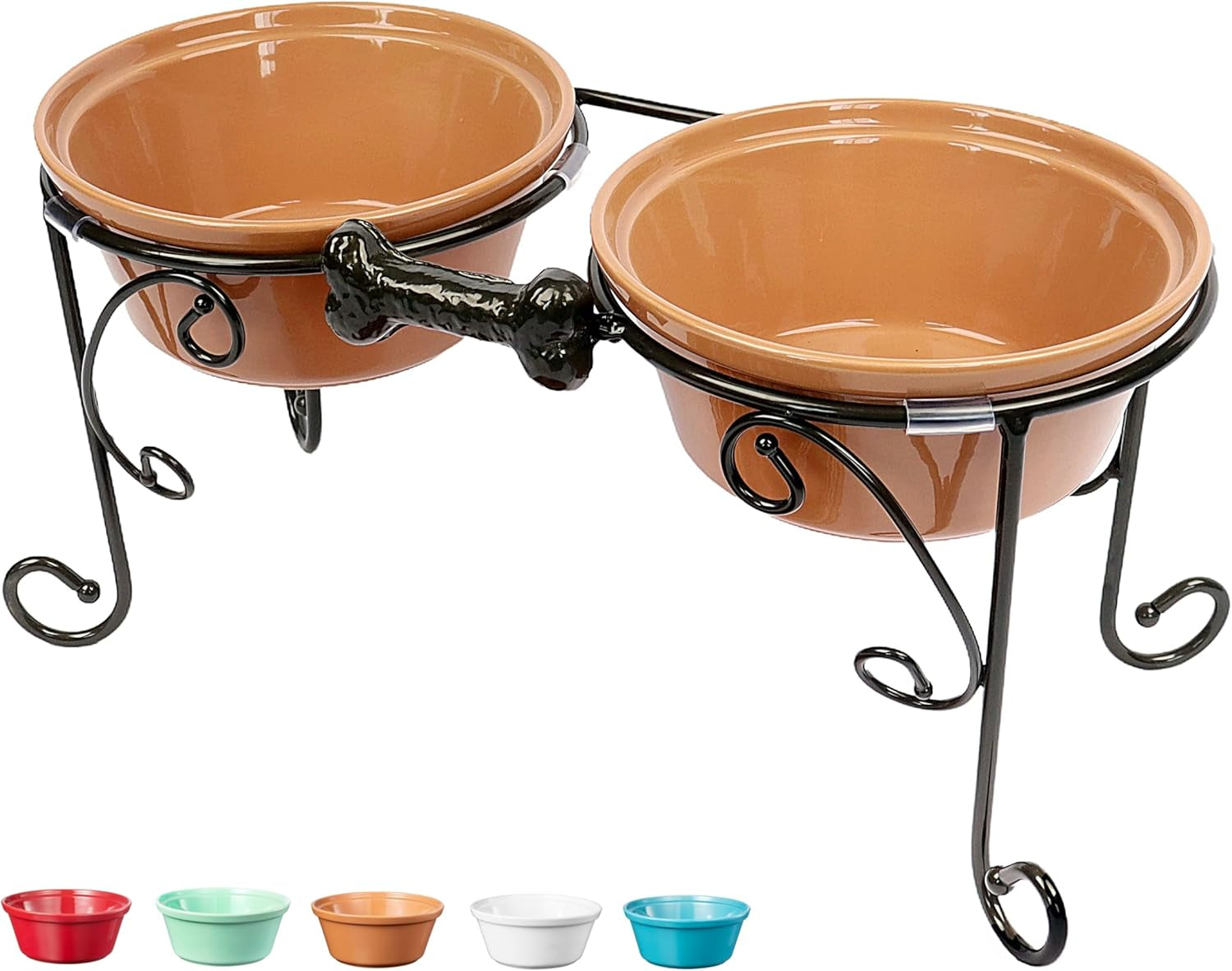 Elevated Pet Feeding Station with Large Ceramic Bowls for Medium to Large Dogs (Almond)