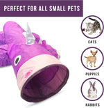 Magic Mewnicorn Multi-Cat Tunnel with Crinkle Feather String - Enrichment Toy for Dogs, Cats, Rabbits, Kittens, and Guinea Pigs for Hiding, Hunting, and Resting