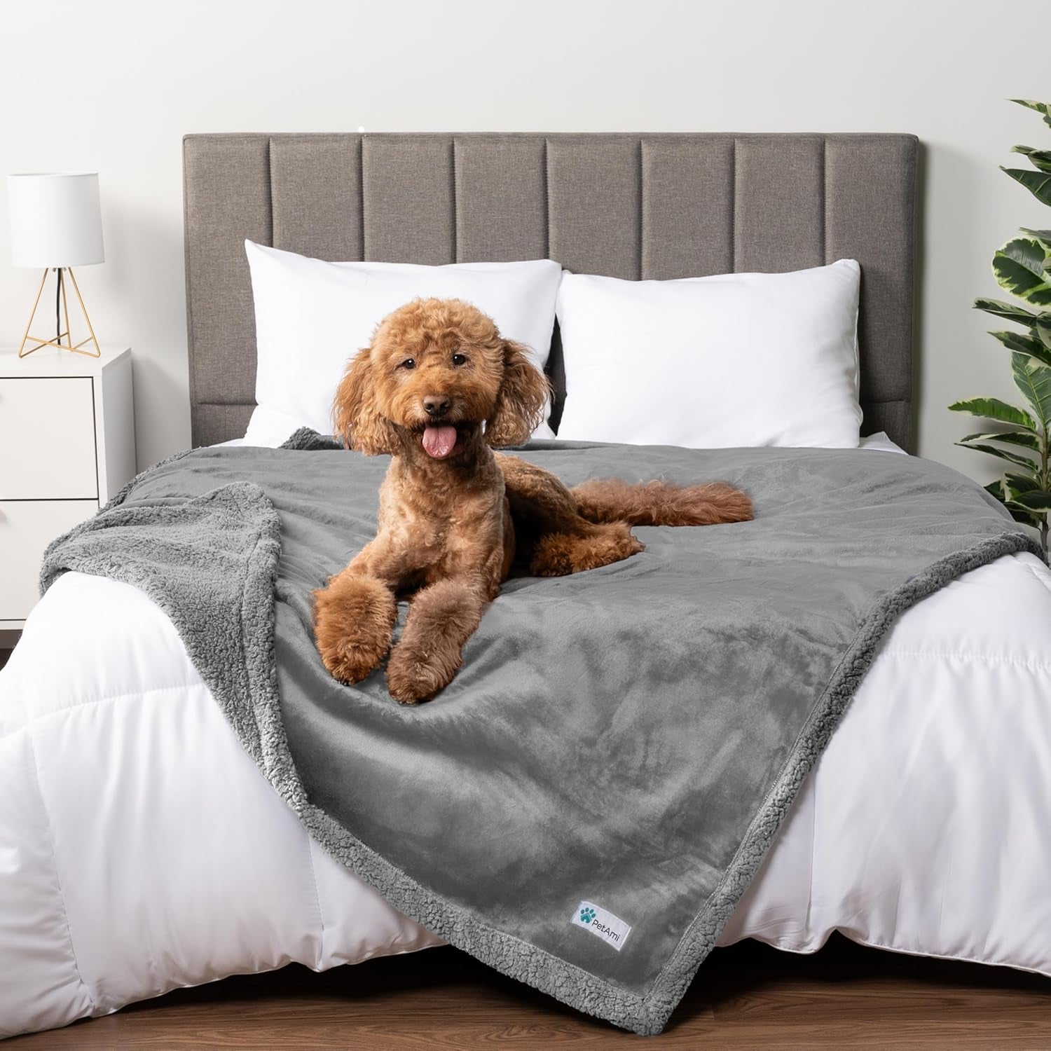 Waterproof XL Dog Blanket - Reversible Sherpa Fleece Protector for Crate, Kennel, and Furniture - Soft Leakproof Cover in Light Grey (90x90)